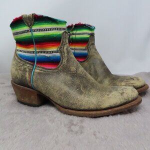 Macie Bean Fiesta Chiquita Leather Ankle Boots Booties 9 M Serape Distressed